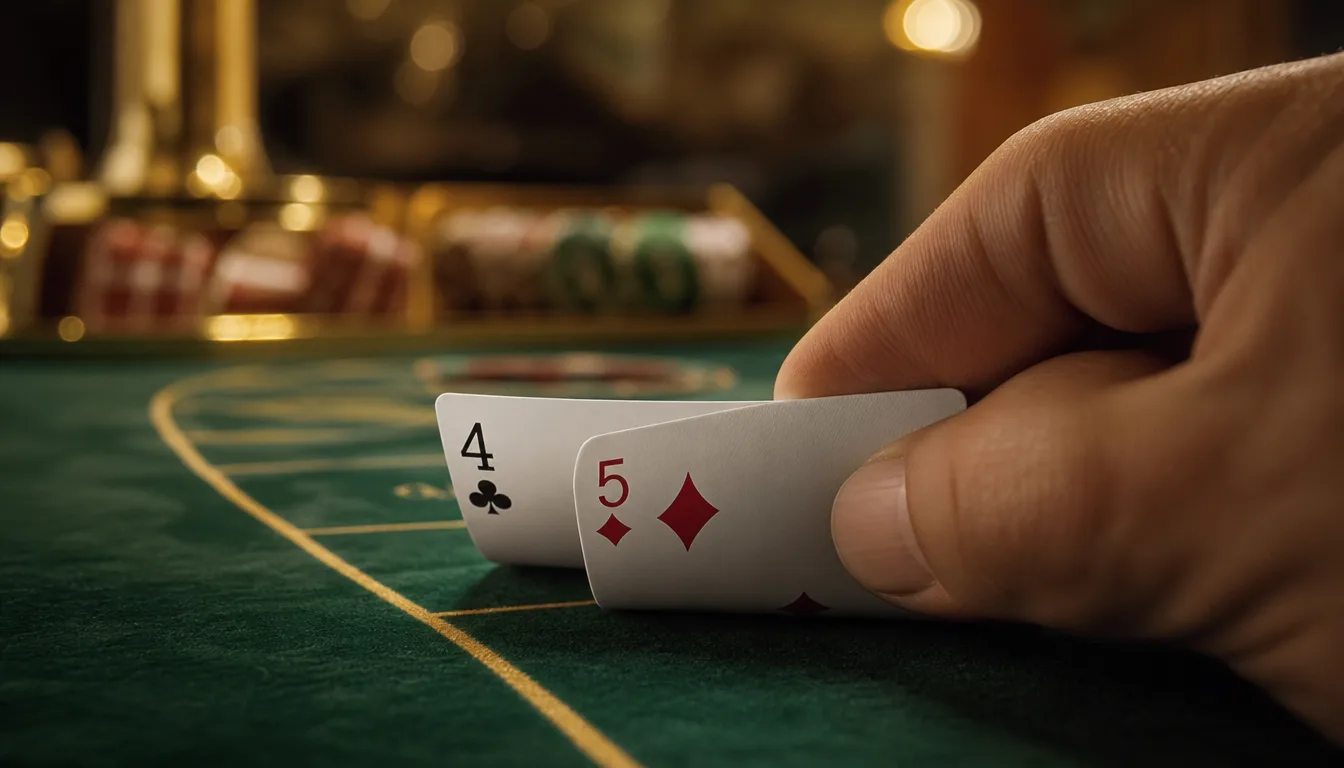 Baccarat natural 9 winning hand showing card values on casino felt table at EE9 Online Casino Malaysia