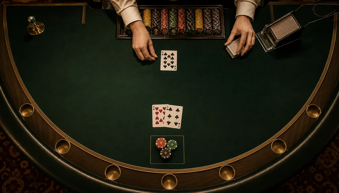 Live blackjack strategy table layout with cards and chips at EE9 Online Casino Malaysia
