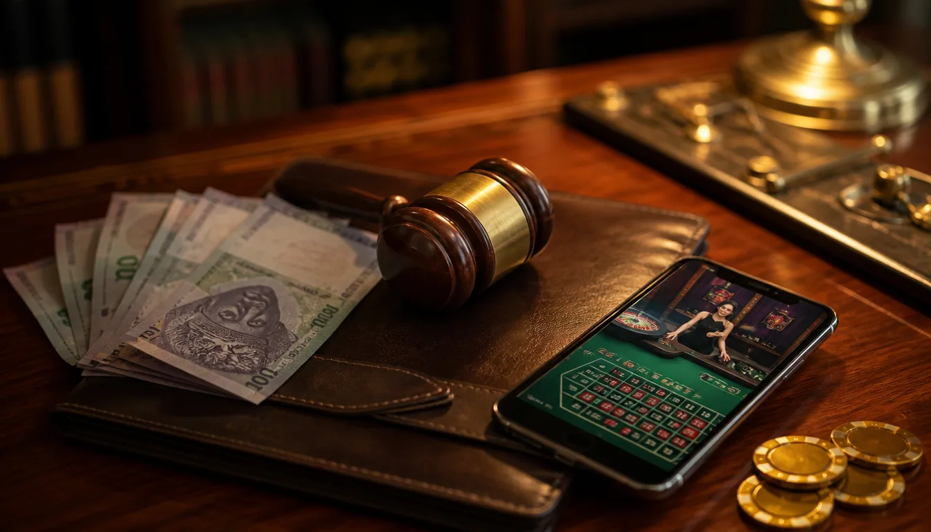 Is online gambling legal in Malaysia — laptop showing live casino game with Ringgit notes at EE9