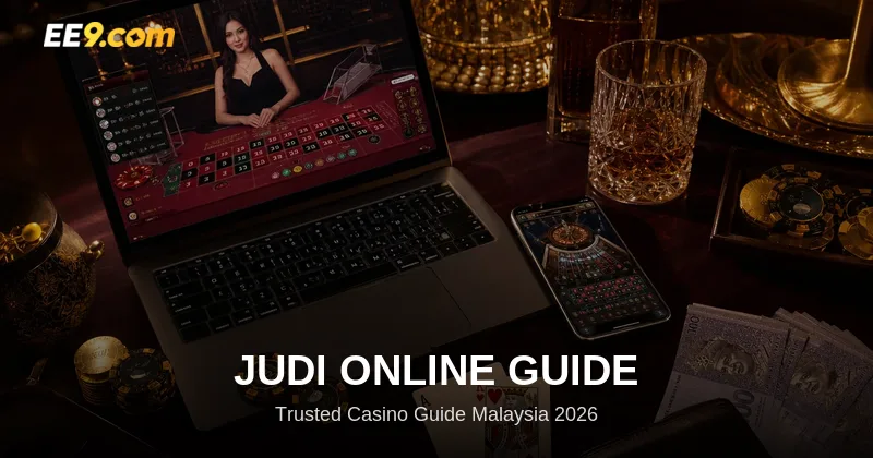 Judi online Malaysia trusted casino guide with live dealer laptop and casino chips at EE9