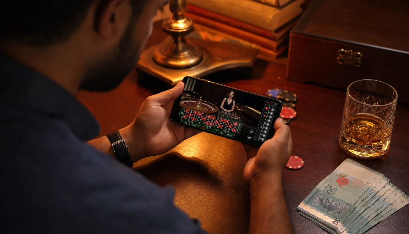 Playing live roulette on mobile phone at EE9 Online Casino Malaysia with real dealer streaming