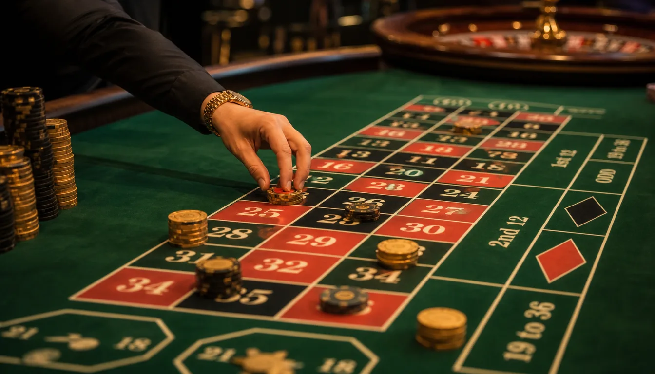 Roulette table betting layout showing inside and outside bet areas for roulette odds reference at EE9 Casino
